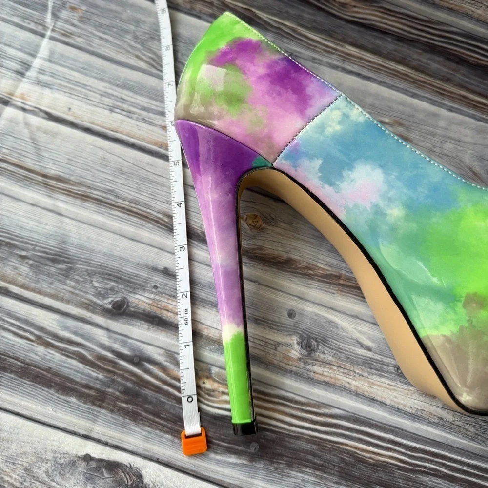 FSJ Colorful Dye Print Pumps Platform Stiletto Heels
